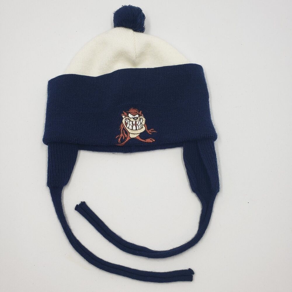 Vintage 2002 Looney Tunes Taz Earflap Beanie Hat Y2K Tazmanian Devil Kids